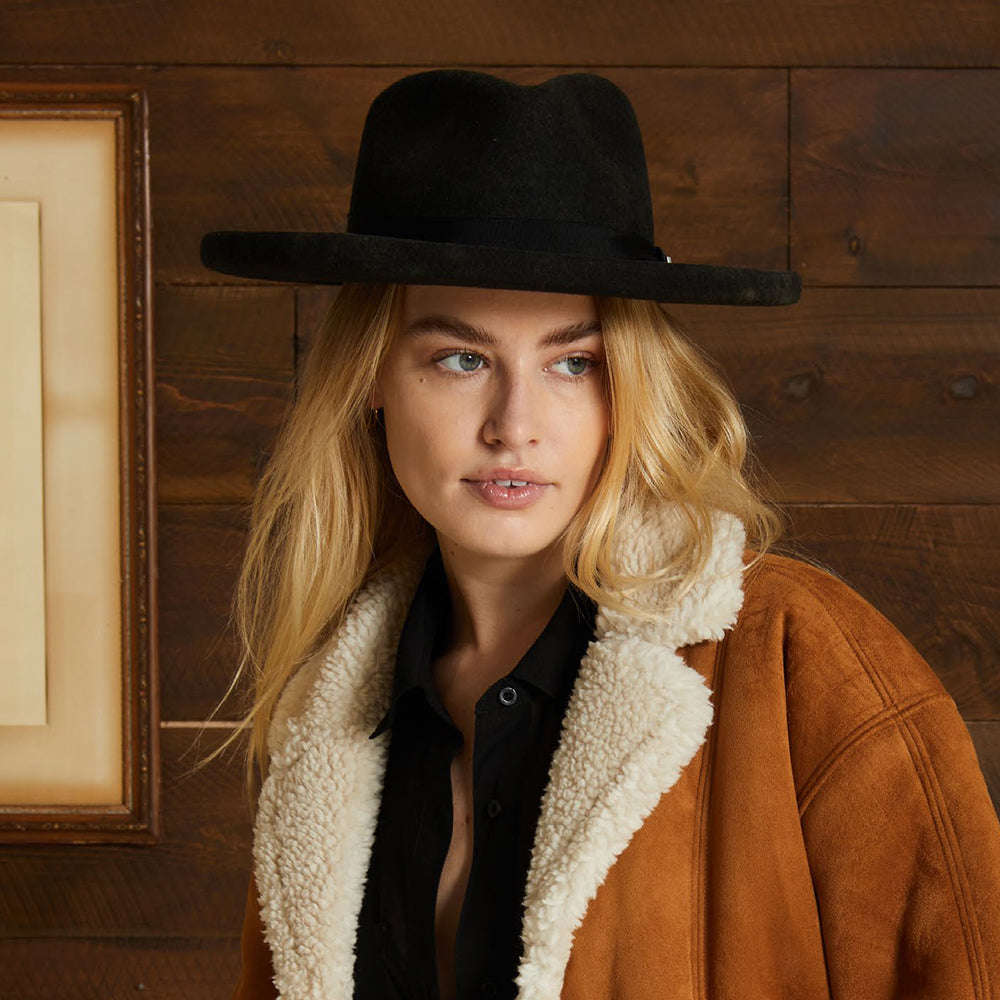 Chapeau Fedora en Laine Feutrée Victoria noir délavé BRIXTON