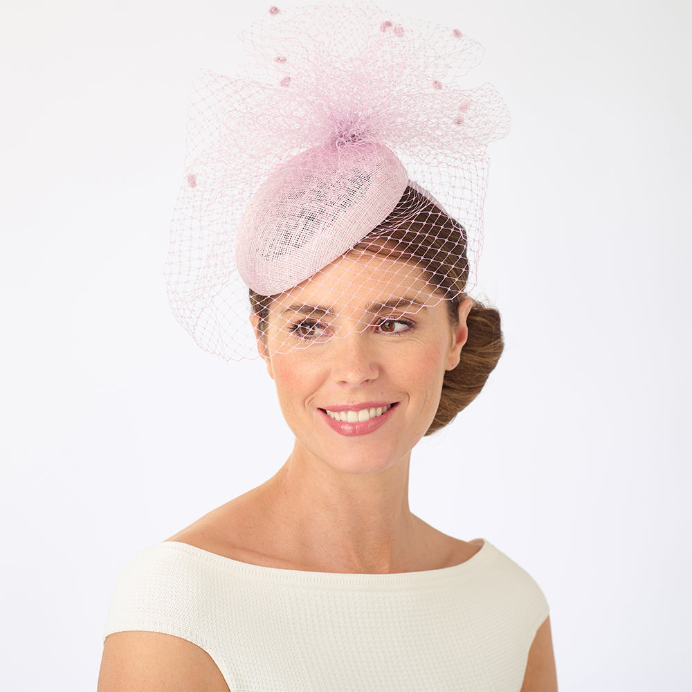 Chapeau Calot avec Voile Bonnie rose blush FAILSWORTH