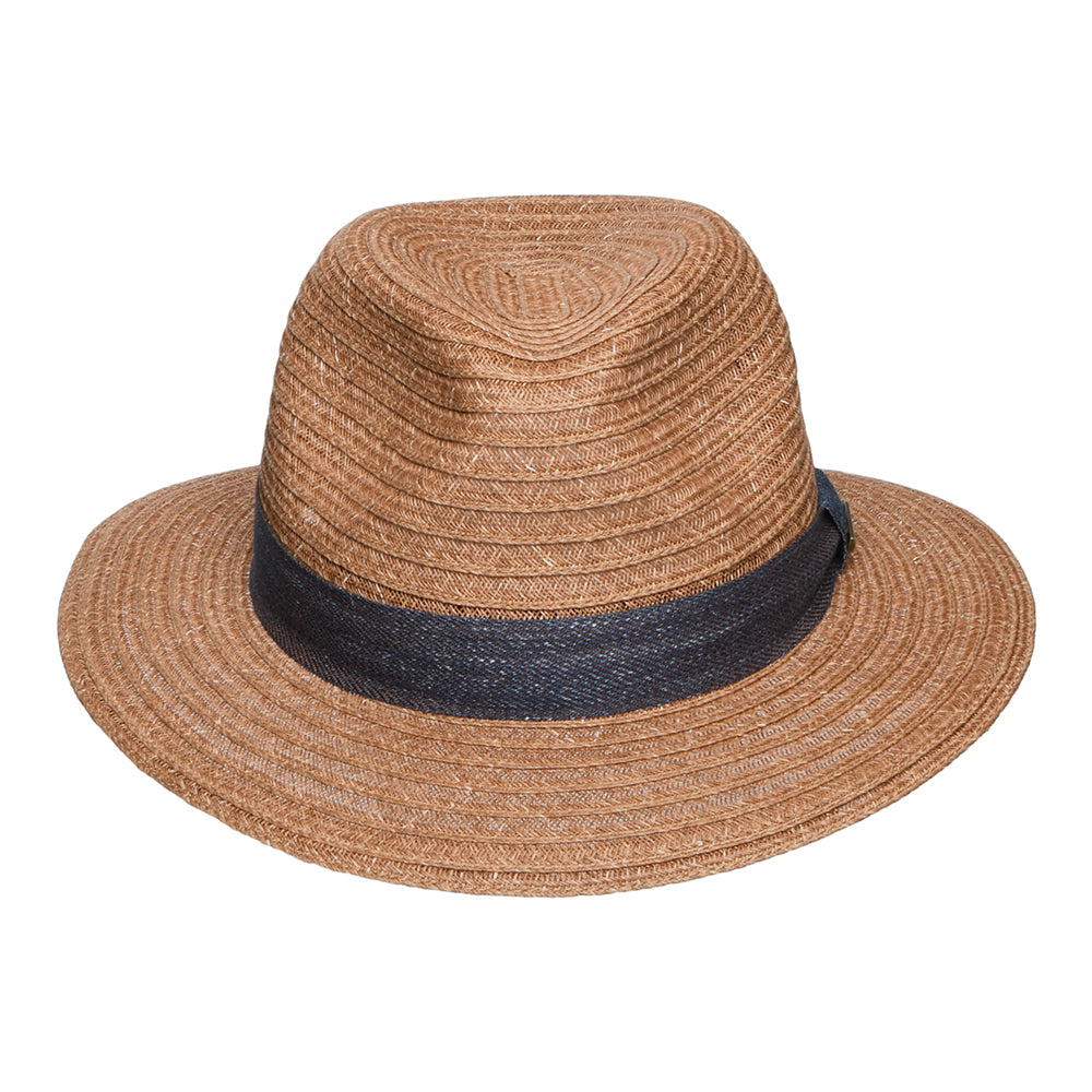 Chapeau Fedora en Paille Toyo Traveller marron clair-bleu STETSON