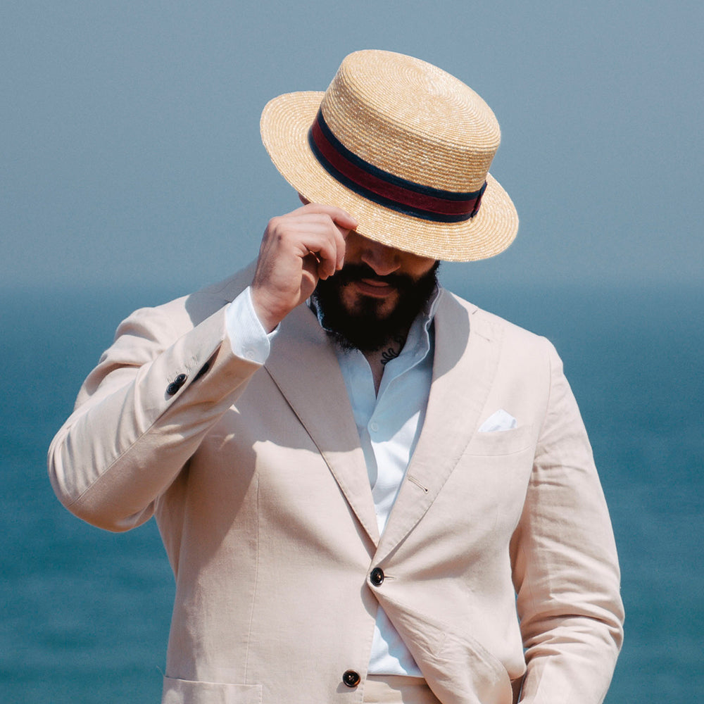 Chapeau Canotier en Paille avec Bandeau à Rayures naturel JAXON & JAMES