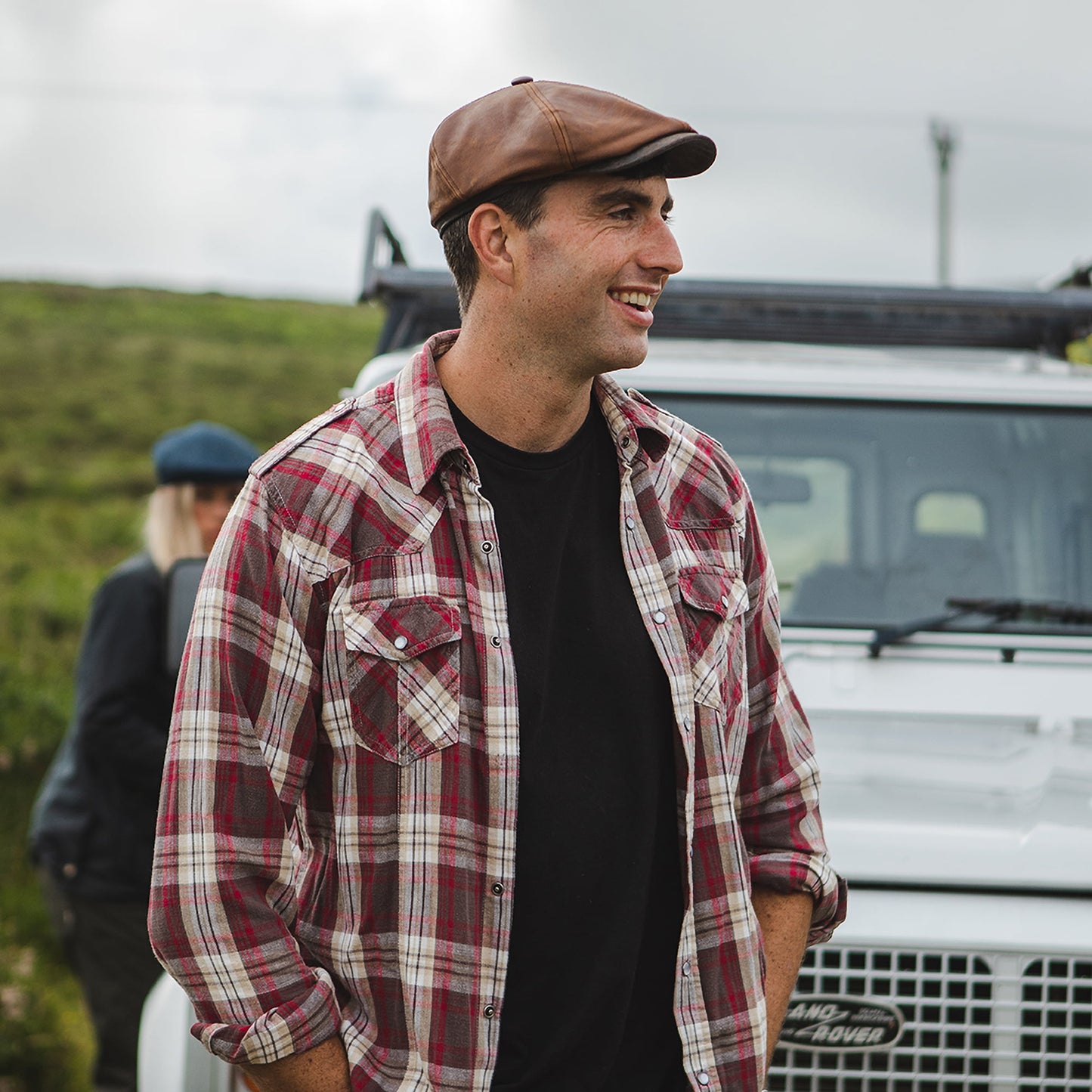 Casquette Plate en Cuir Fulton marron JAXON & JAMES