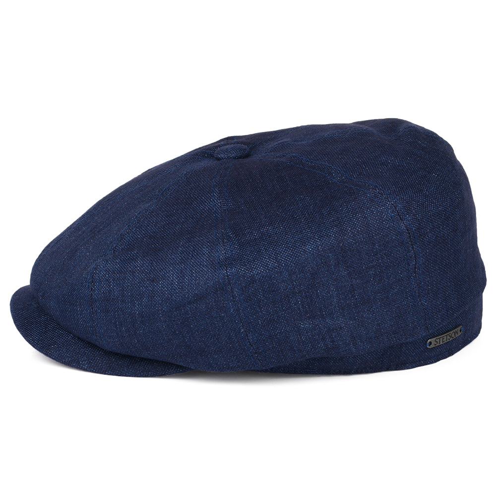 Casquette Gavroche en Lin Chiné Hatteras bleu marine STETSON