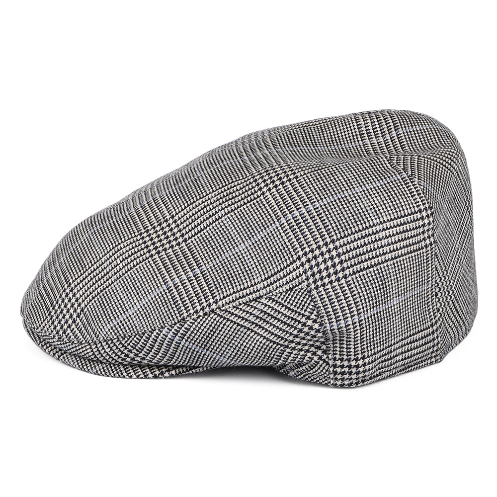 Casquette Plate en Lin et Laine Prince-de-Galles Ascot Camberley noir-blanc-bleu CHRISTYS