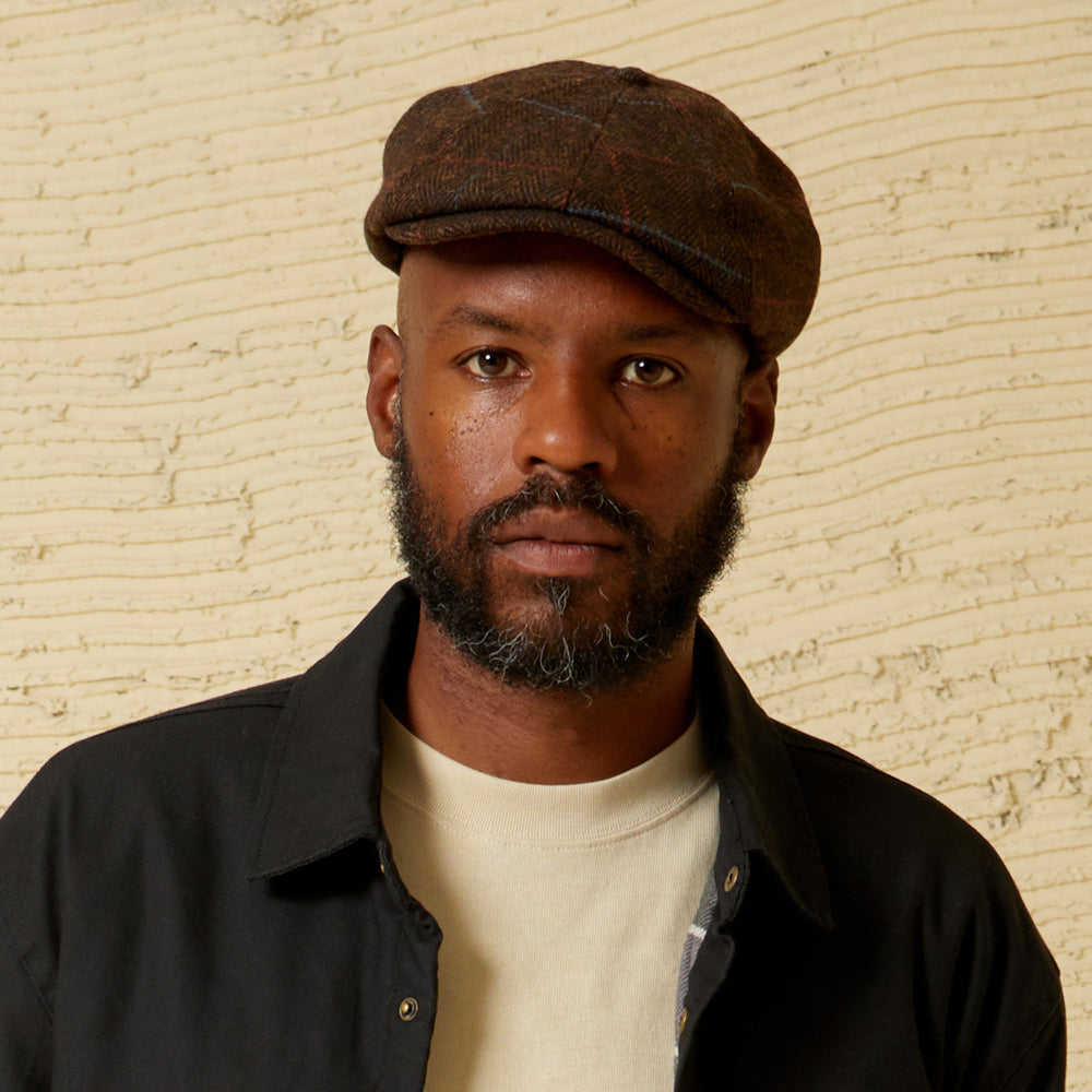 Casquette Gavroche à Carreaux et Chevrons Brood marron-noir-rouge BRIXTON