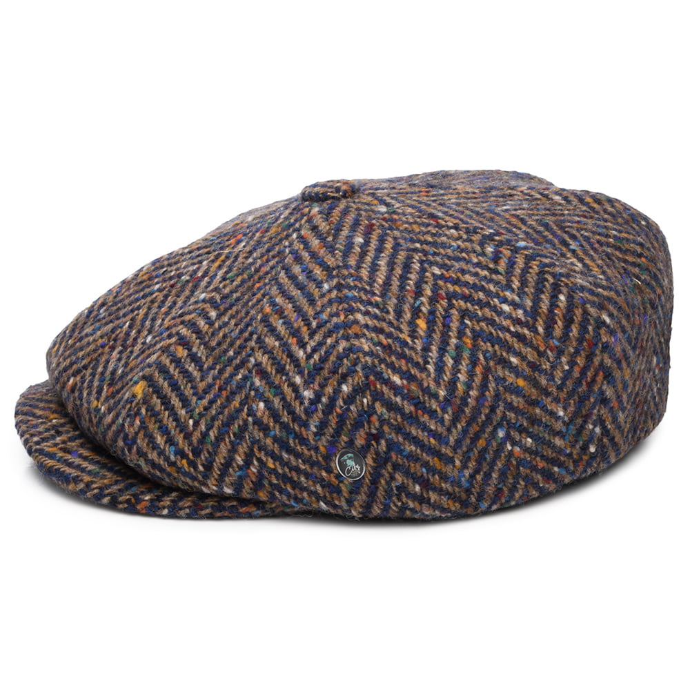 Casquette Gavroche en Tweed du Donegal à Chevrons bleu-taupe CITY SPORT