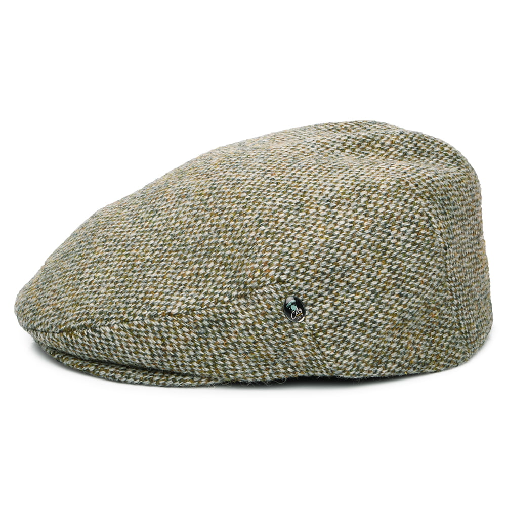 Casquette Plate en HARRIS TWEED Piqué Œil de Perdrix sauge CITY SPORT
