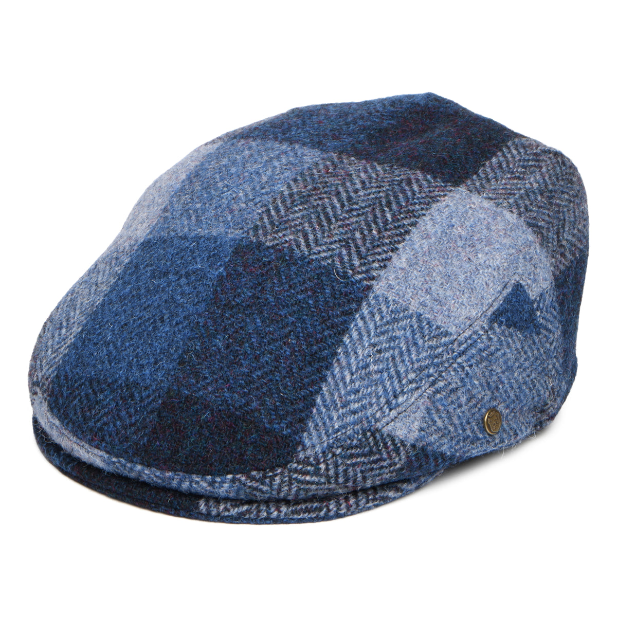 Casquette Plate en HARRIS TWEED Patch Stornoway bleu profond FAILSWORTH
