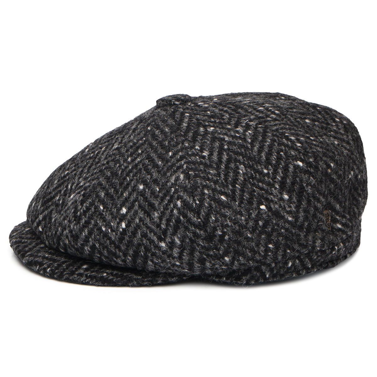 Casquette Gavroche en Tweed du Donegal à Chevrons Calotte Profonde noir-anthracite CITY SPORT