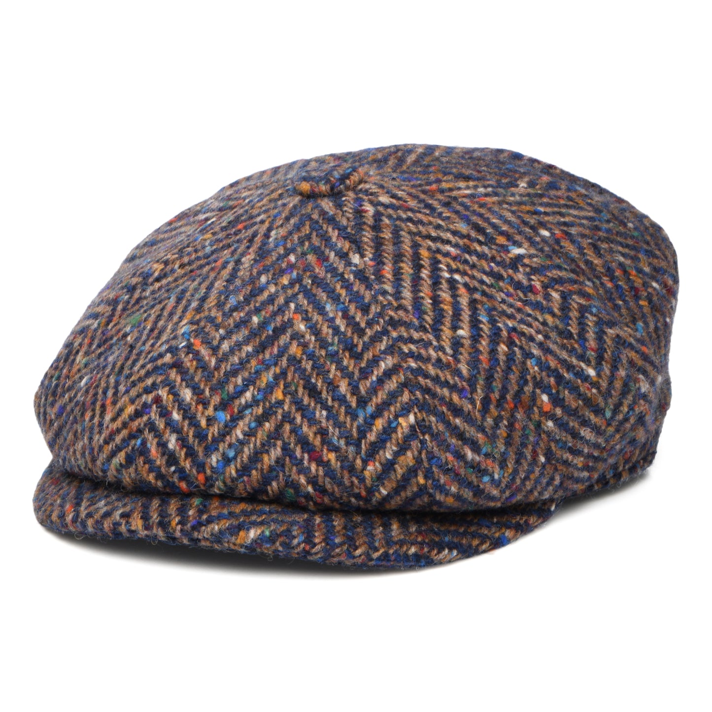 Casquette Gavroche en Tweed du Donegal à Chevrons Calotte Profonde bleu-taupe CITY SPORT