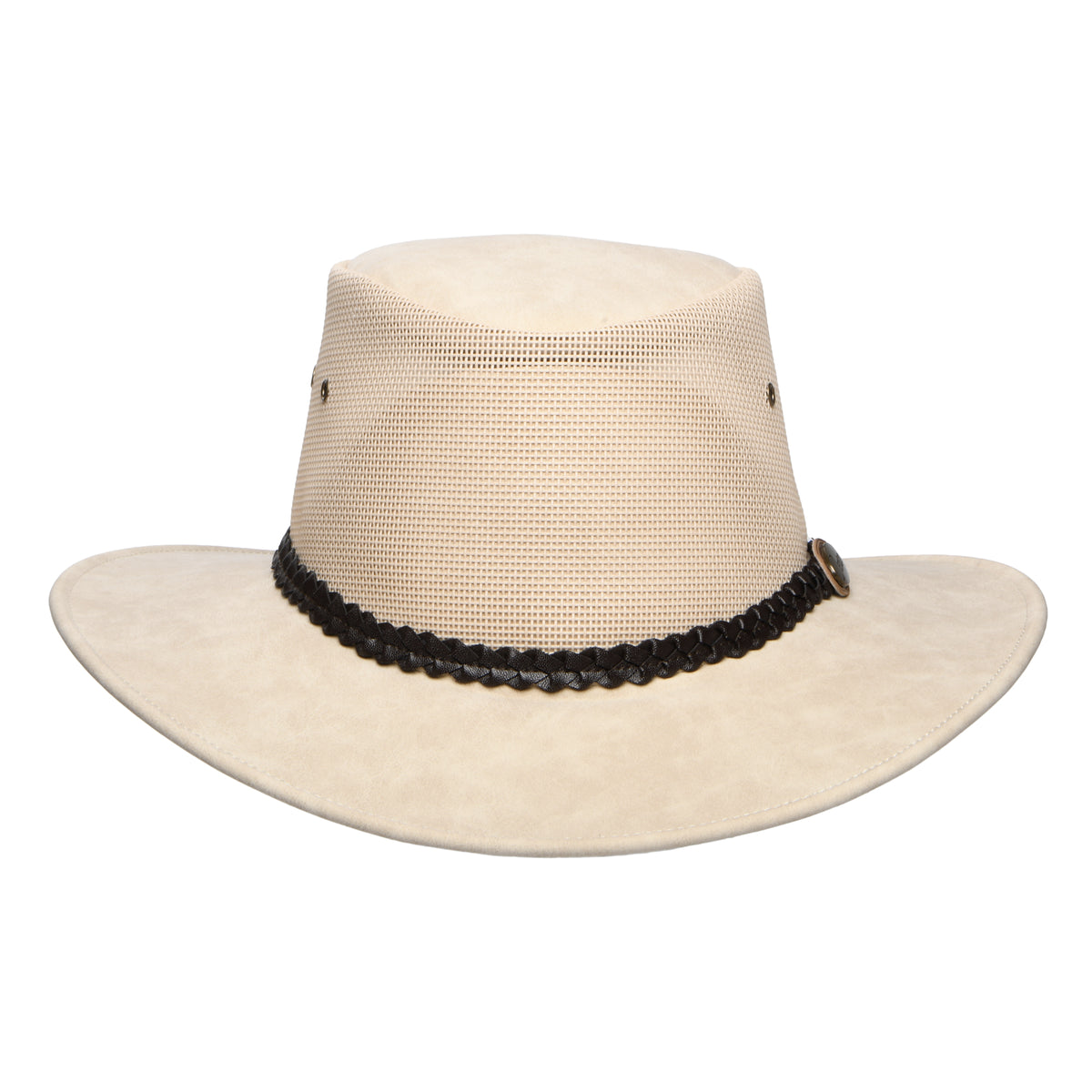 Chapeau Australien Ventilé en Simili-Cuir Voyageur beige DENTON