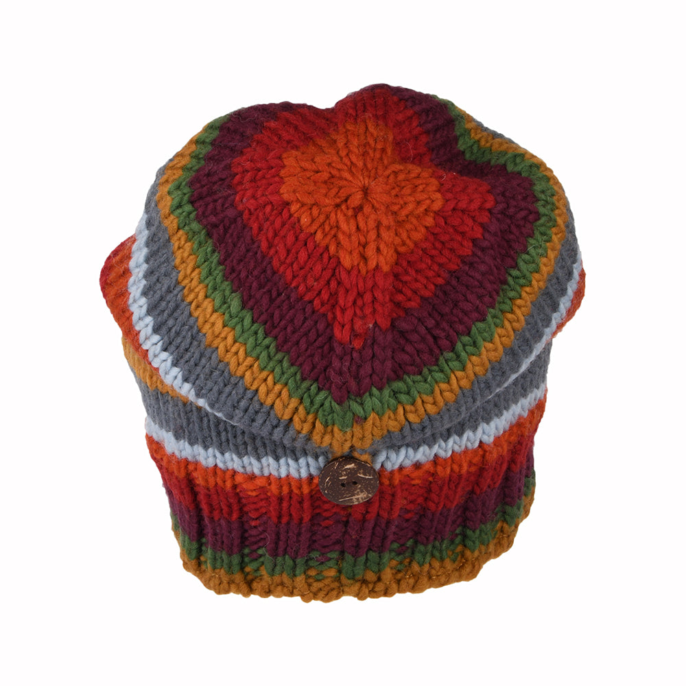 Bonnet Boutonné à Rayures rouge-prune-gris KUSAN