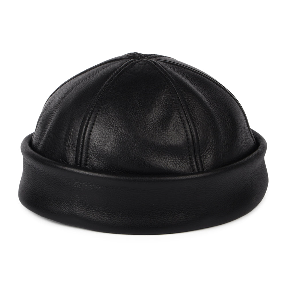 Bonnet Miki Breton en Cuir noir NEW YORK HAT COMPANY