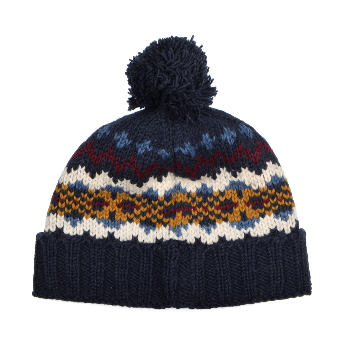Bonnet à Pompon à Revers Fair Isle bleu marine-multi KUSAN