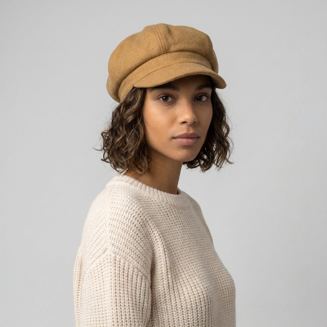 Casquette Gavroche en Laine Mélangée camel SUR LA TÊTE - VENTE EN GROS