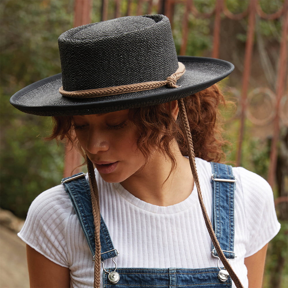 Chapeau Été Gaucho en Paille Toyo avec Jugulaire en Coton Tressé Jesolo noir SCALA