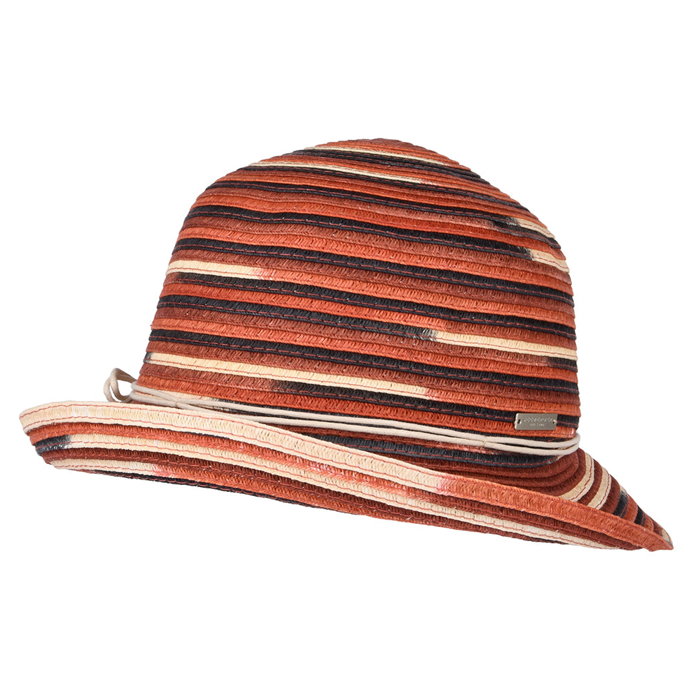 Chapeau Cloche à Bord Retroussé en Paille Toyo terracotta-crème SEEBERGER