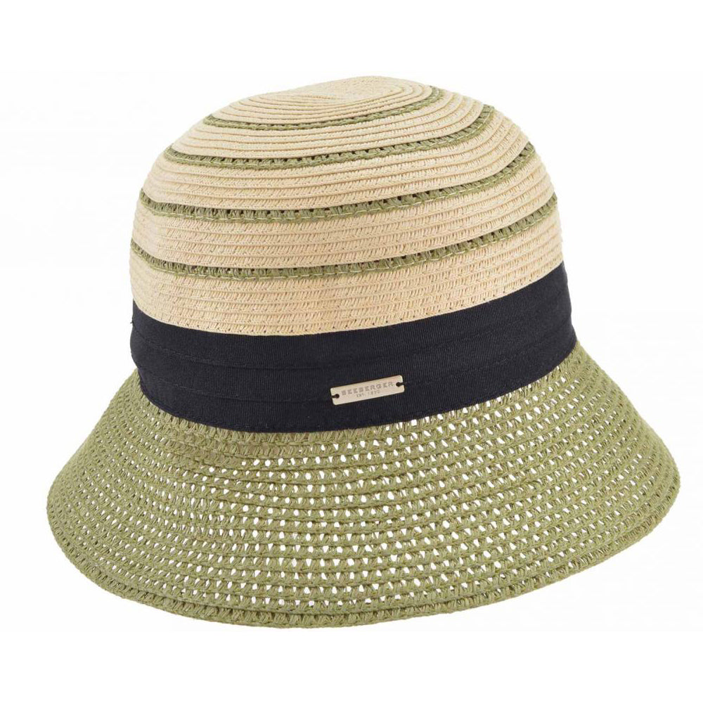 Chapeau Cloche en Paille Toyo Pliable naturel-vert SEEBERGER