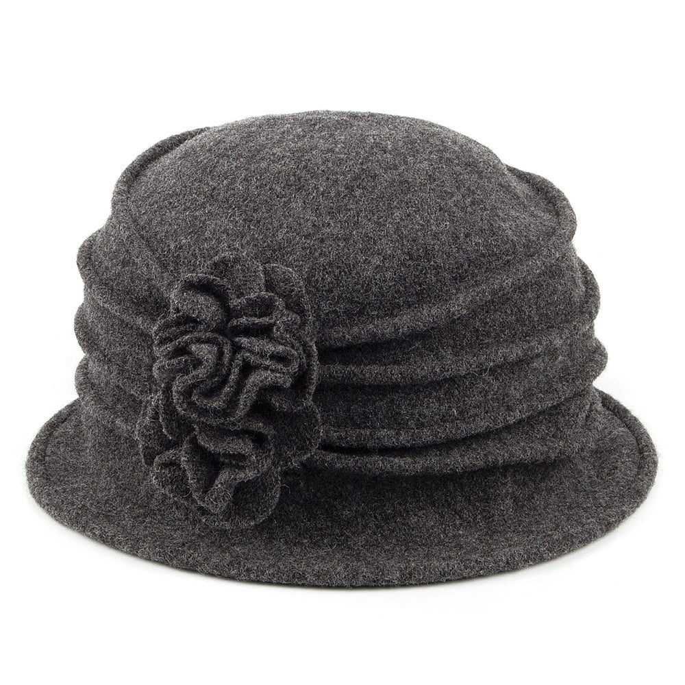 Chapeau Cloche en Laine avec Fleur Grace anthracite SCALA