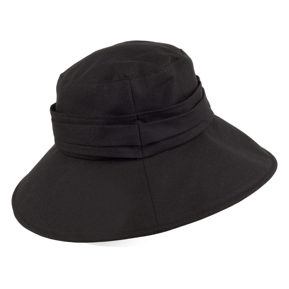 Chapeau Été Pliable en Lin Lotus noir SUR LA TETE