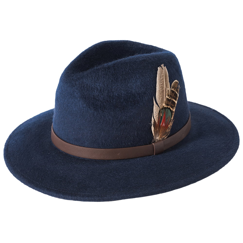 Chapeau Fedora en Laine Feutrée Hydrofuge Cheltenham bleu marine FAILSWORTH
