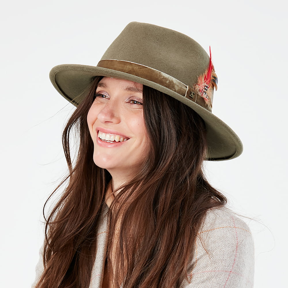 Chapeau Fedora en Laine Feutrée avec Bandeau en Velours XXI khaki JOULES