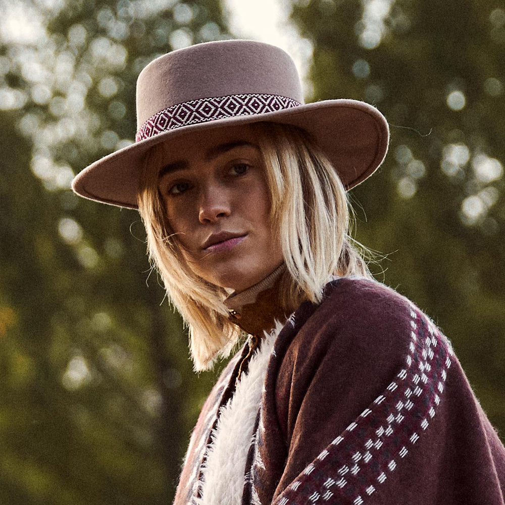 Chapeau Canotier en Laine Feutrée Fawne marron clair BARTS