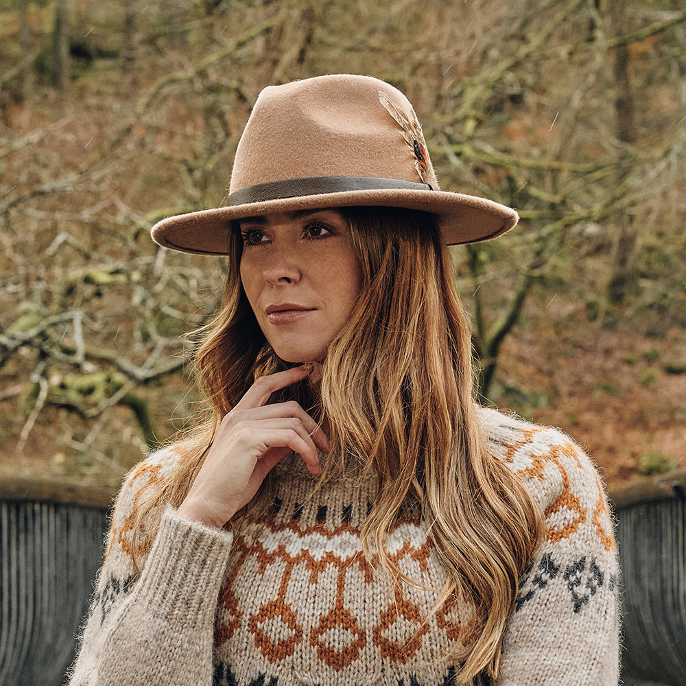 Chapeau Fedora en Laine Feutrée Hydrofuge Cheltenham camel FAILSWORTH