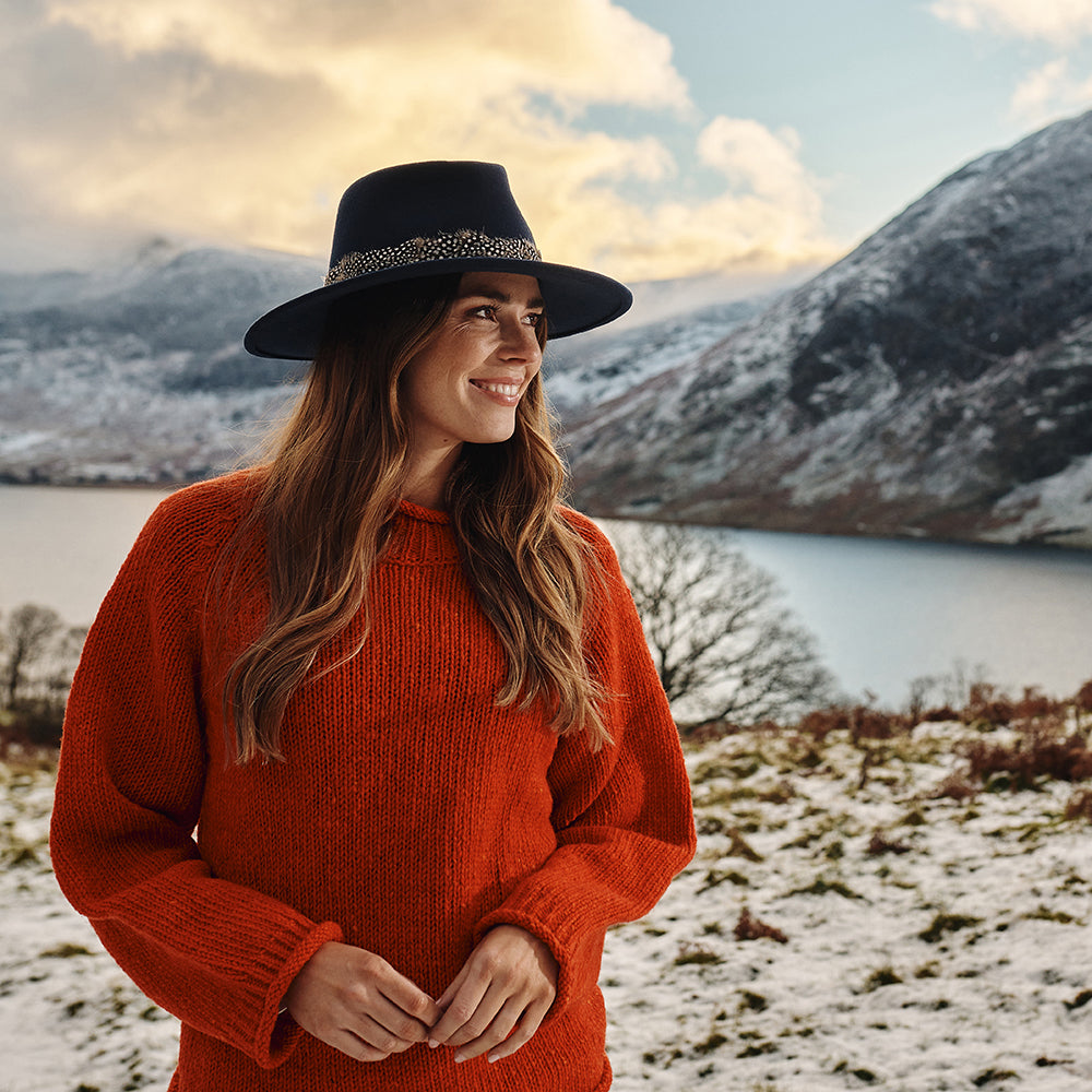 Chapeau Fedora Plume Country bleu marine FAILSWORTH