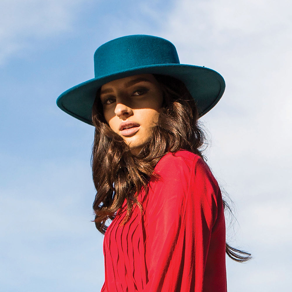 Chapeau Canotier en Laine Feutrée Dunia bleu sarcelle SCALA