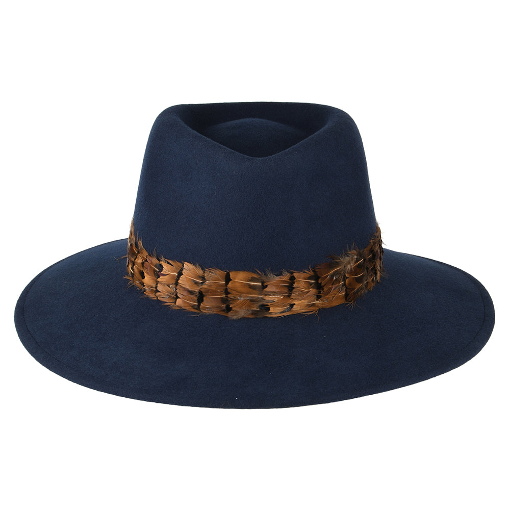 Chapeau Fedora Hydrofuge avec Plume bleu marine FAILSWORTH