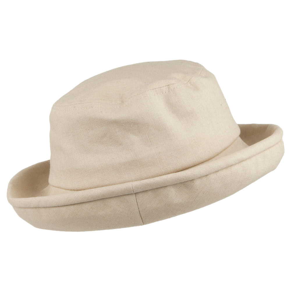 Chapeau Bob Pliable en Lin et Coton Arbres beige SUR LA TÊTE