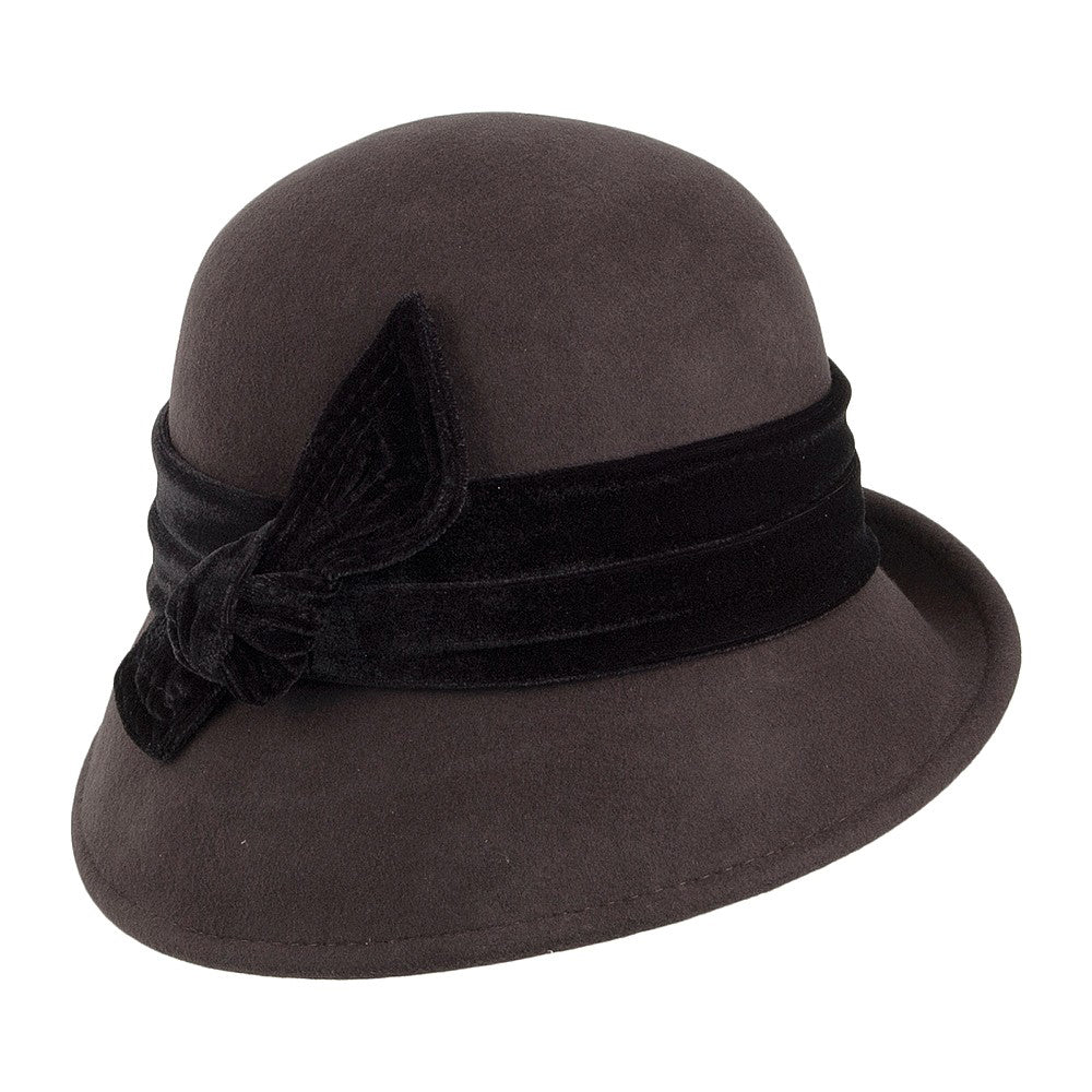 Chapeau Cloche en Laine Feutrée Bandeau en Velours Madeline chocolat SCALA