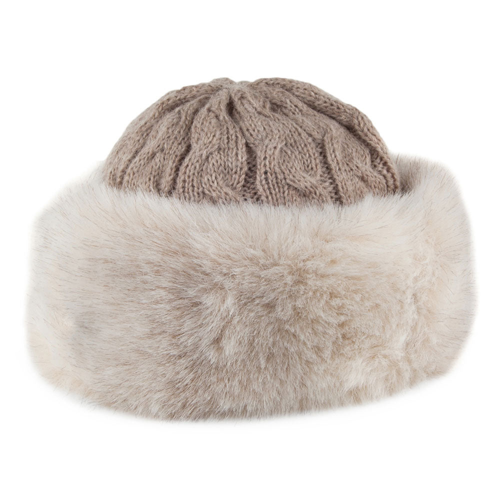 Chapeau Hiver Tricot Italien avec Revers en Fausse Fourrure gris WHITELEY
