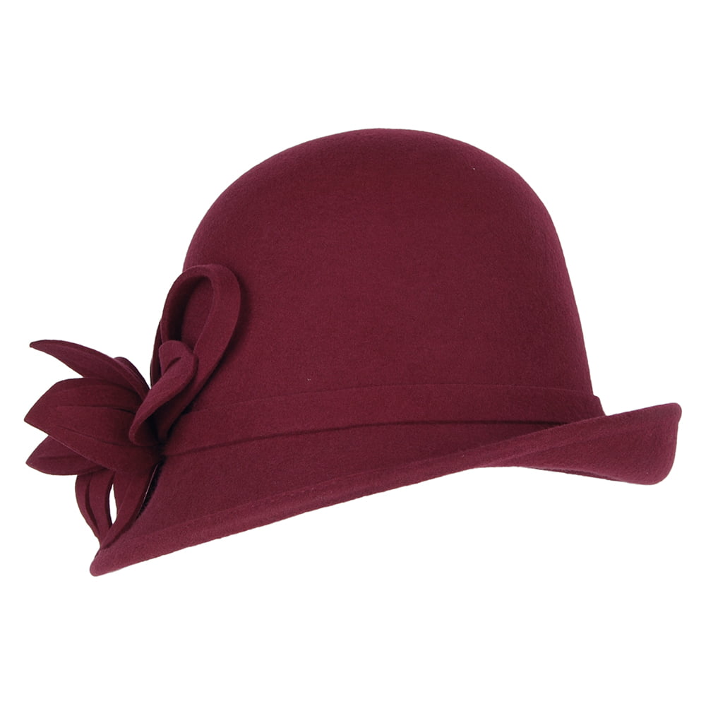 Chapeau Cloche en Laine Feutrée avec Fleur bordeaux FAILSWORTH