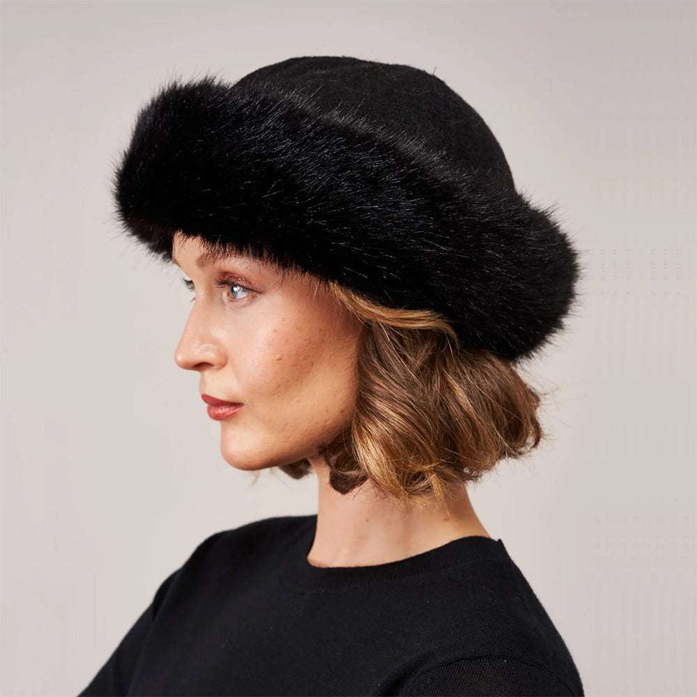 Chapeau Seau En Fausse Fourrure Noir - Unisexe Adultes/filles - Taille Unique - Neuf Avec étiquettes