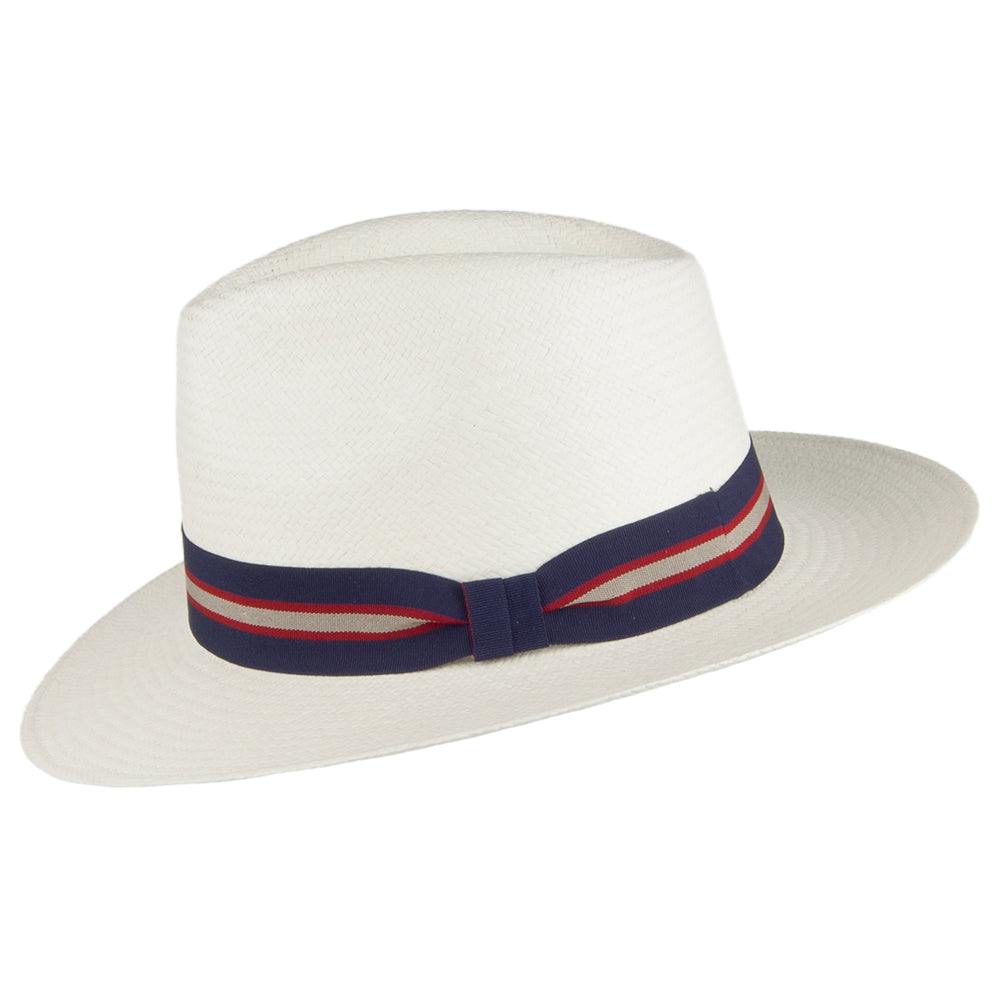 Chapeau Fedora Panama Bandeau Bleu Marine Regimental décoloré FAILSWORTH