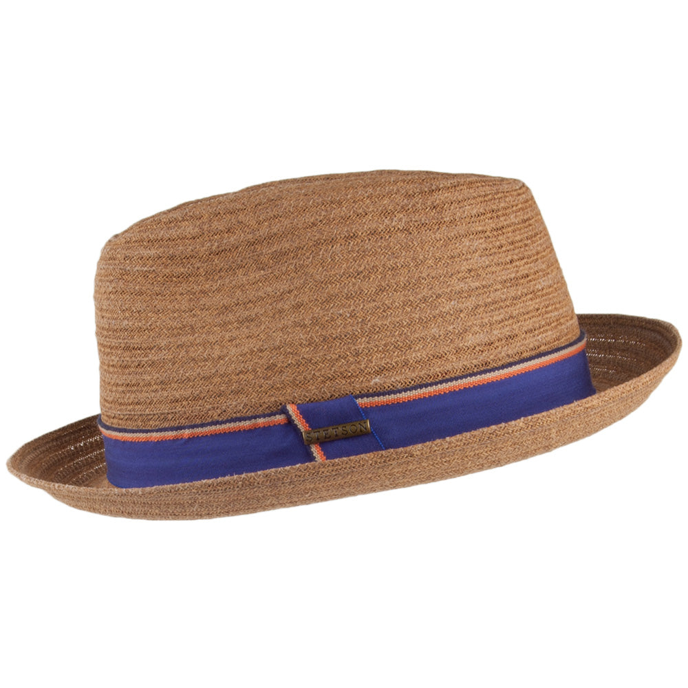 Chapeau Trilby en Paille Toyo Player marron avec Bandeau à Rayures STETSON