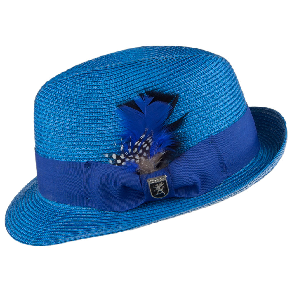 Chapeau Trilby en Paille Toyo Pinch Crown bleu roi STACY ADAMS
