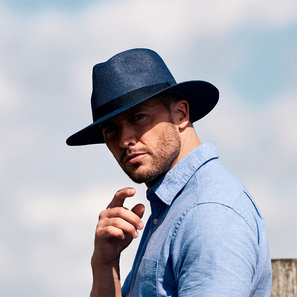 Chapeau Fedora Safari en Paille Toyo bleu marine FAILSWORTH