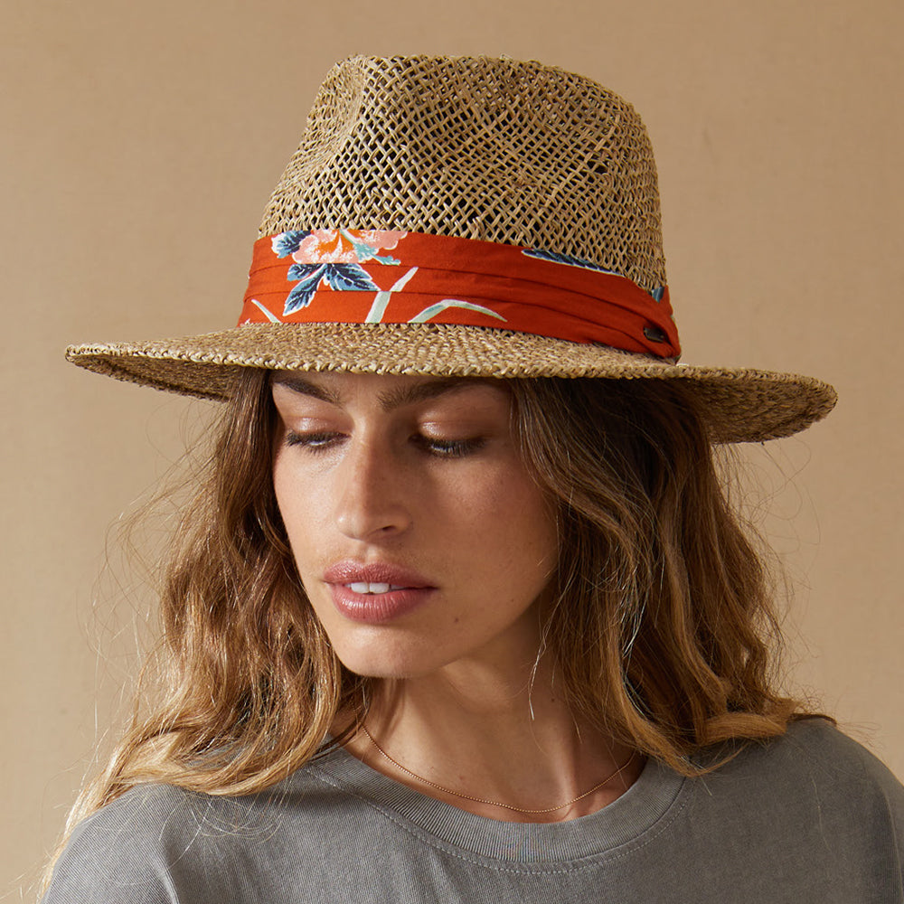 Chapeau Fedora en Jonc de Mer Aloha naturel-orange BRIXTON