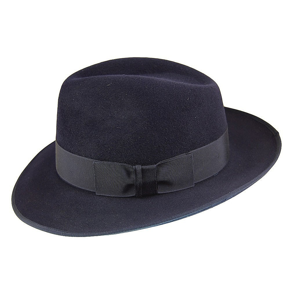 Chapeau Fedora en Fourrure Feutrée Gangster bleu marine CHRISTYS