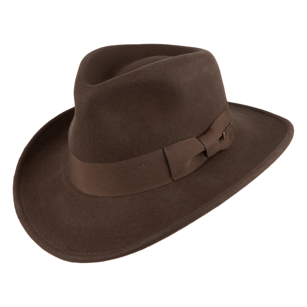 Chapeau Fedora Indiana Jones En Feutre De Castor - Taille 7 3/8, Marron, Fait Main Aux USA, Neuf