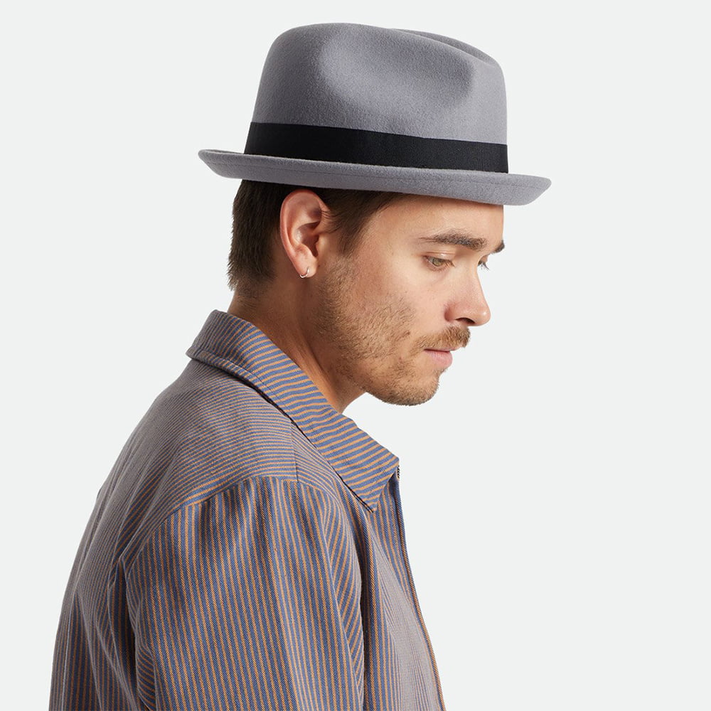 Chapeau Trilby en Laine Feutrée avec Bandeau noir Gain gris BRIXTON