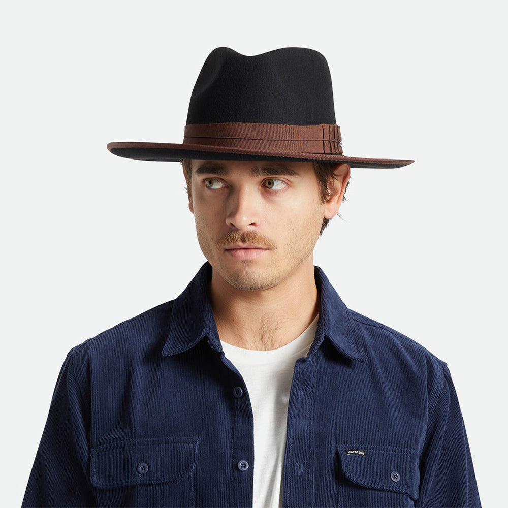 Chapeau Fedora en Laine Feutrée Reno noir-marron BRIXTON