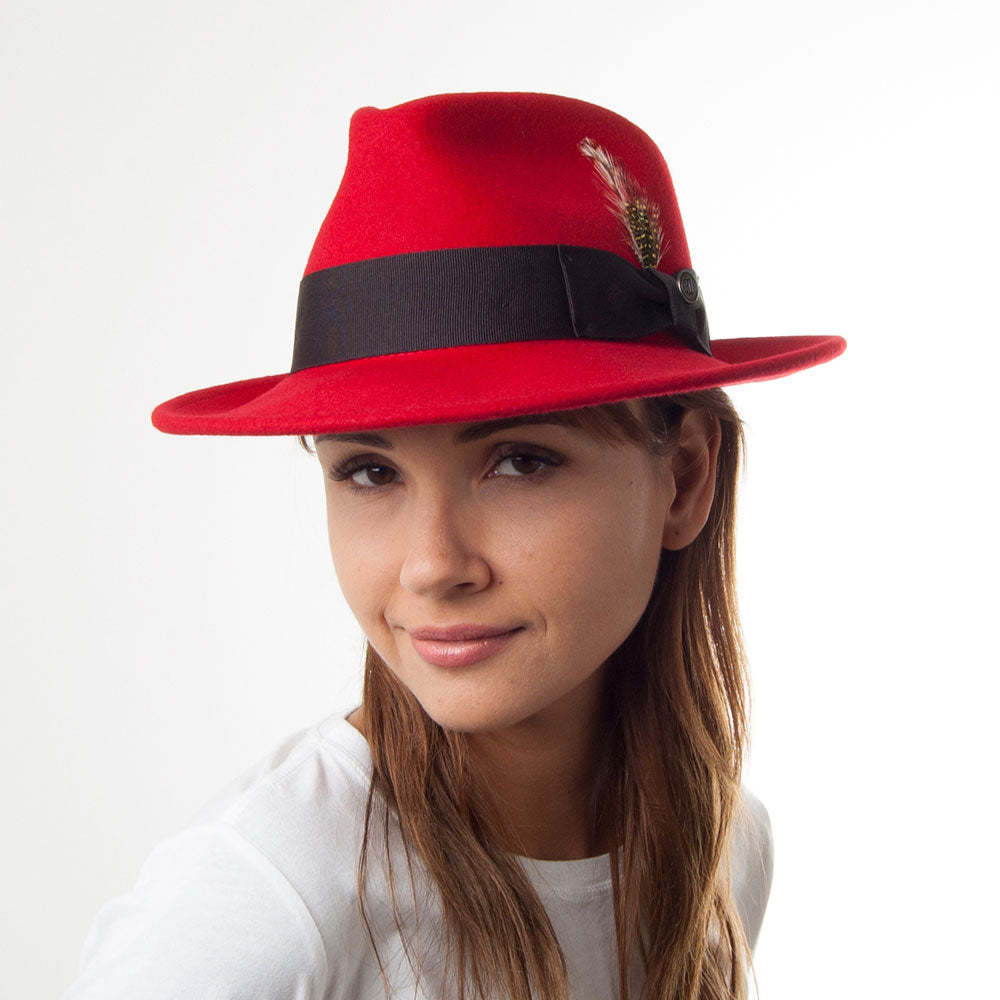 Chapeau Fedora en Laine Feutrée Déformable C-Crown rouge JAXON & JAMES