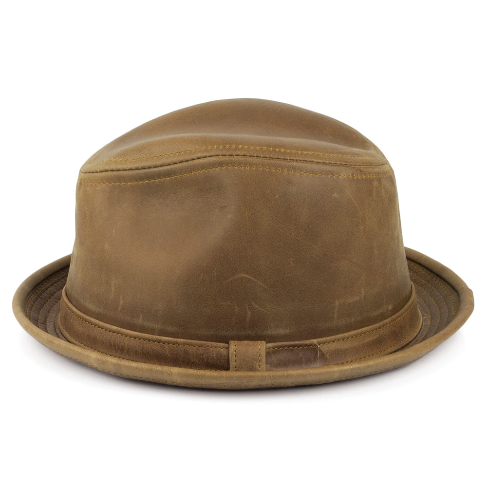 Chapeau Trilby en Cuir Vintage marron NEW YORK HAT COMPANY