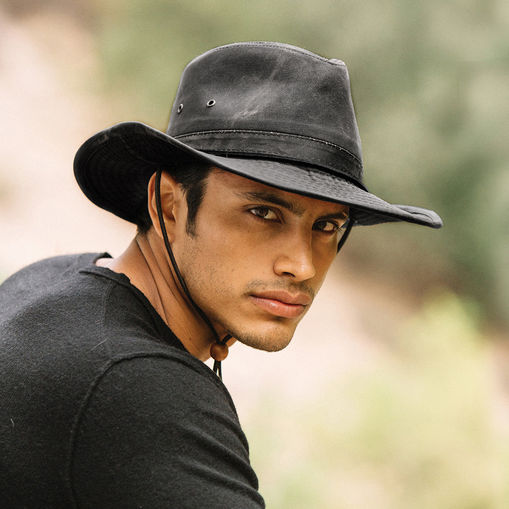 Chapeau Australien en Coton à Effet Usé noir DORFMAN PACIFIC