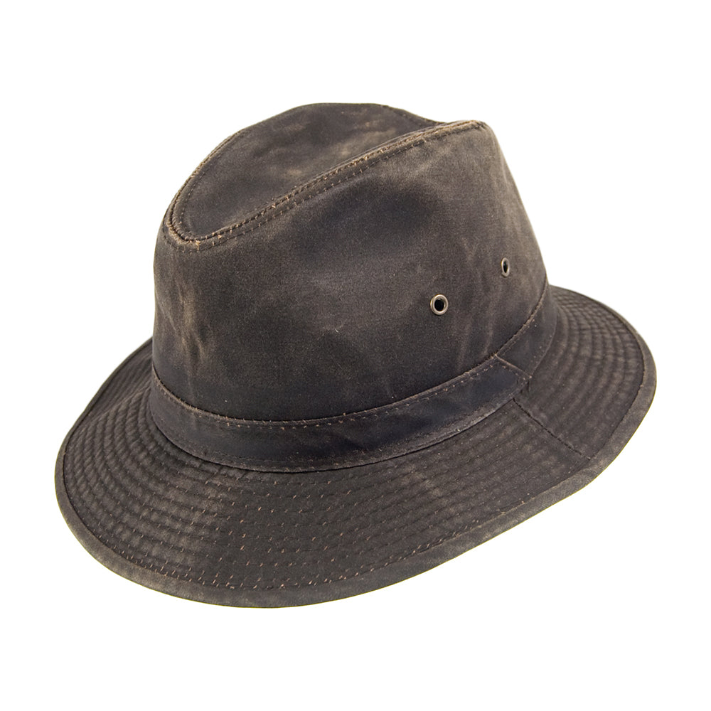 Chapeau Fedora Safari en Coton à Effet Usé marron DORFMAN PACIFIC