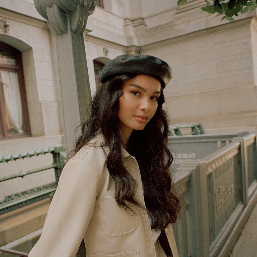 Béret en Simili-Cuir Audrey II noir BRIXTON