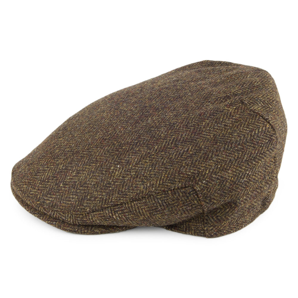 Casquette Plate en Tweed à Chevrons Balmoral Country olive CHRISTYS